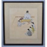 A Framed Chinese Silk Embroidery Depicting Teacher with Children, 27x30cm