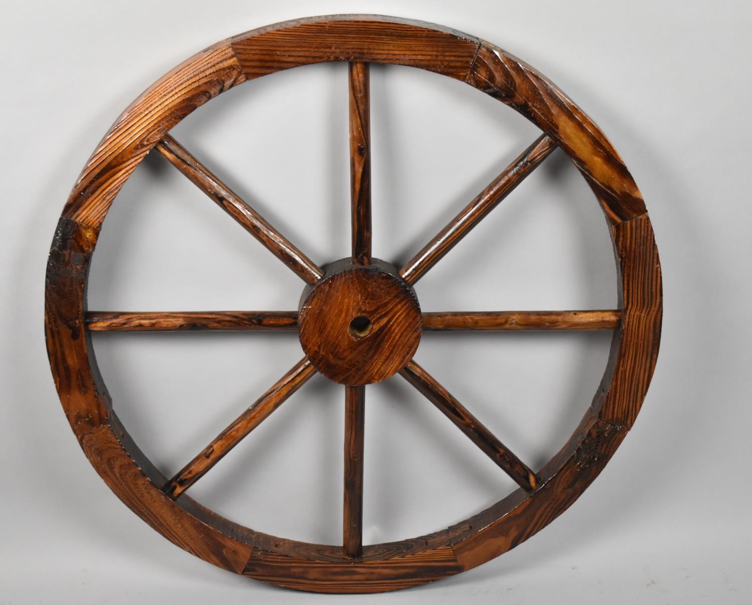 A Late 20th Century Wooden Wall Hanging in the Form of a Cart Wheel, 79cm Diameter