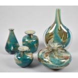 A Collection of Five Various Mdina Coloured Glass Vases, Tallest 22cm