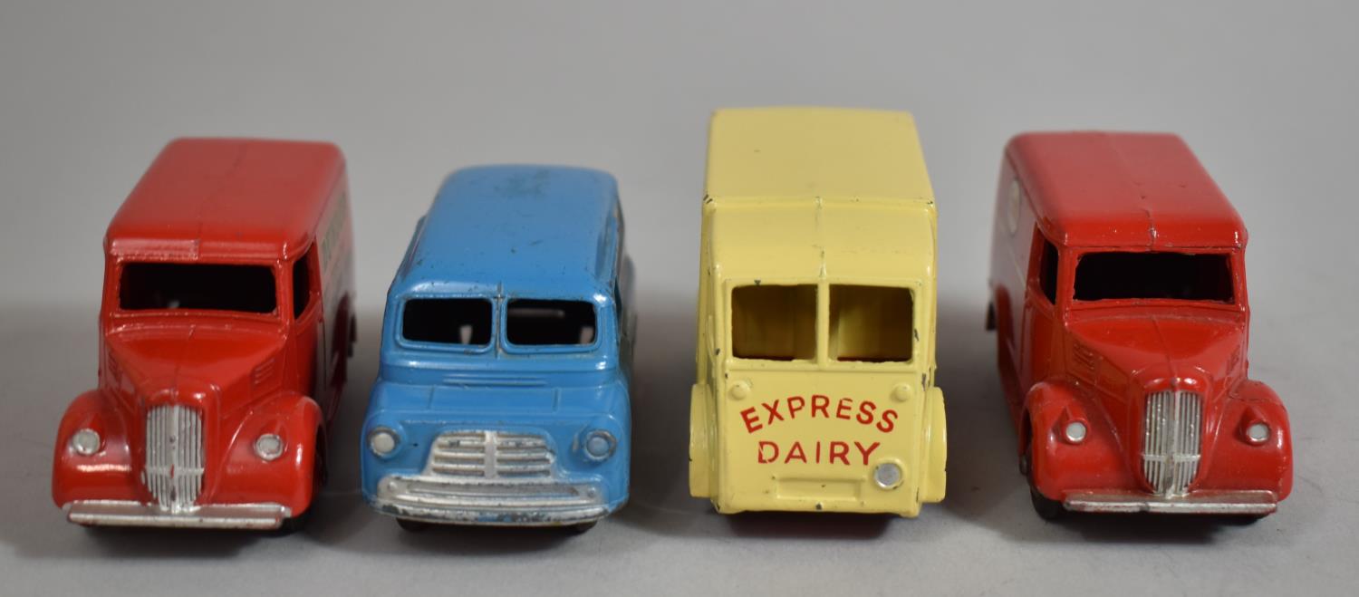 A Collection of Four Unboxed Dinky Toys Commotional Vans to Include 30v Electric Dairy Van with " - Image 3 of 7