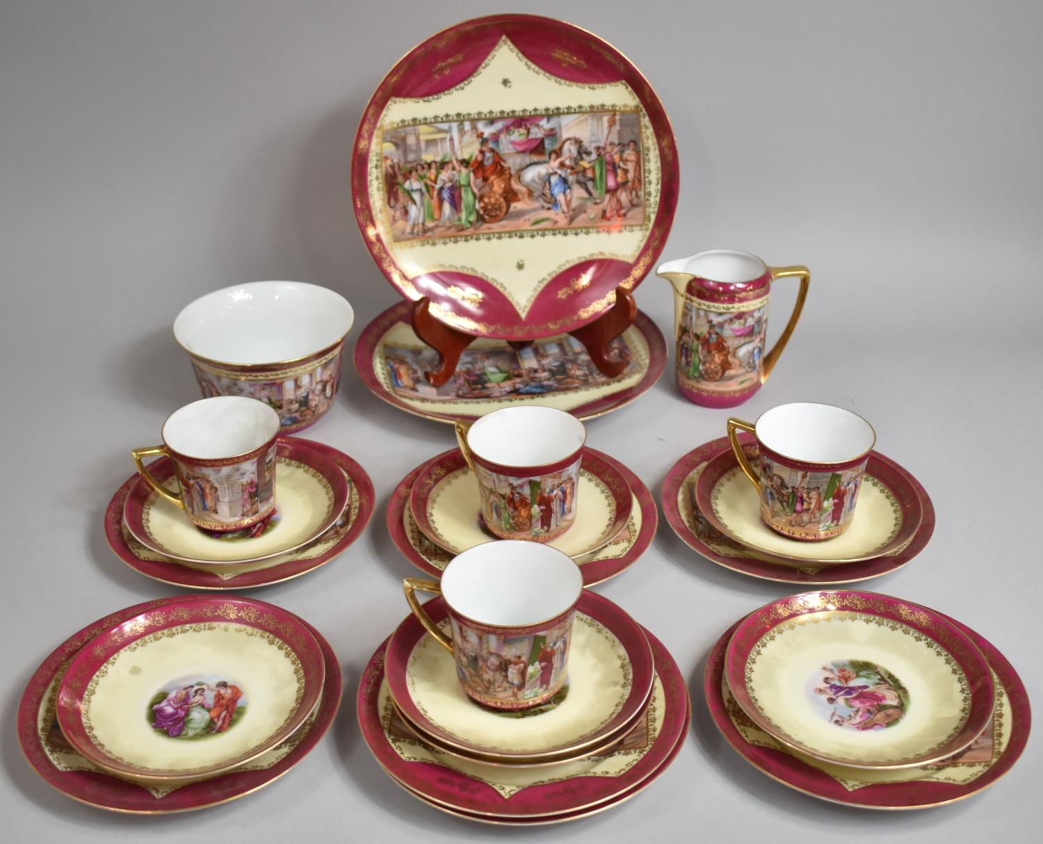 A Czechoslovakian Epiag Transfer Printed Tea Set with Classical Design to Comprise Cake Plates, Side