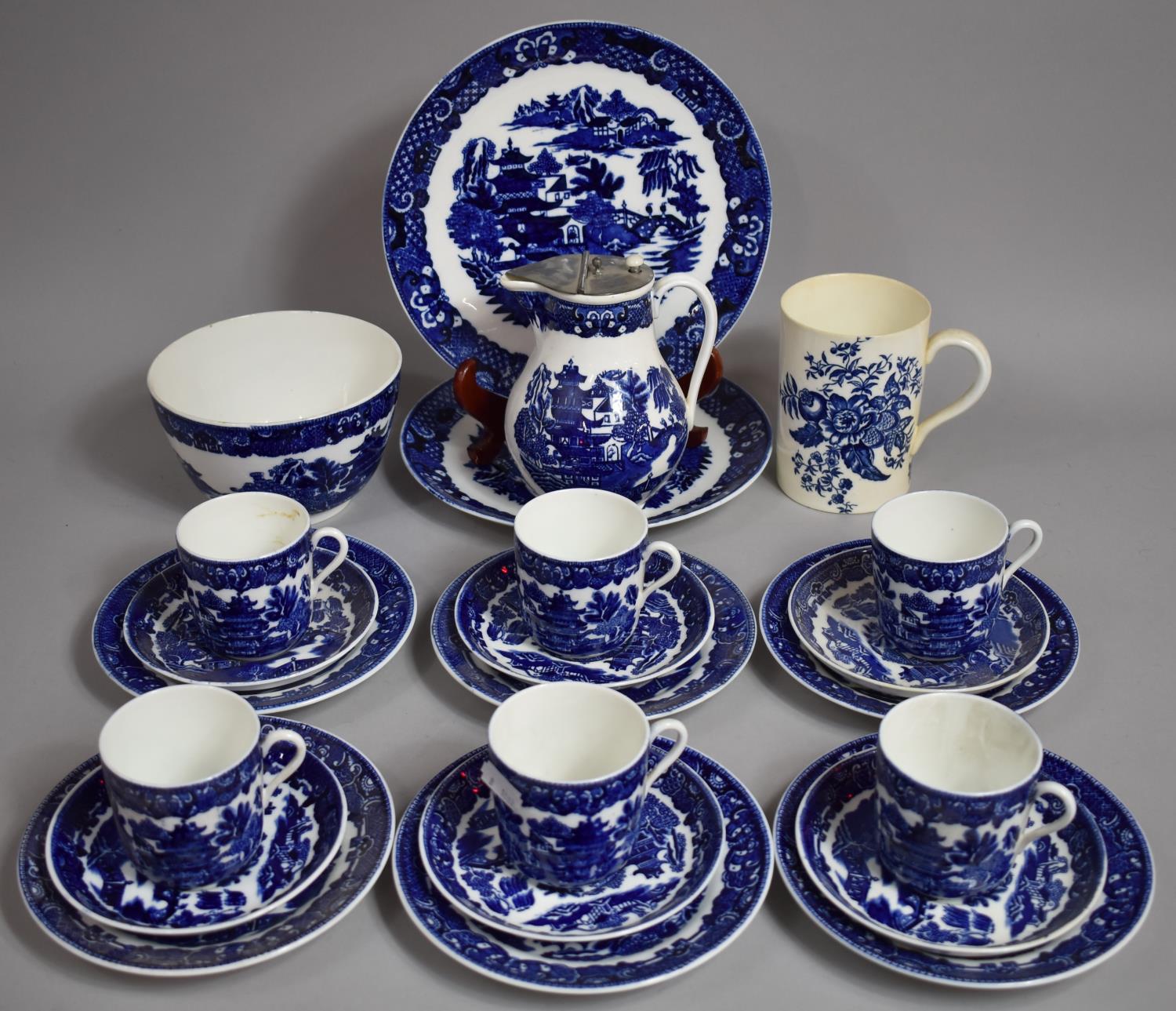 A Coalport Flow Blue Willow Pattern Tea Set to comprise Two Cake Plates, Six Side Plates, Six