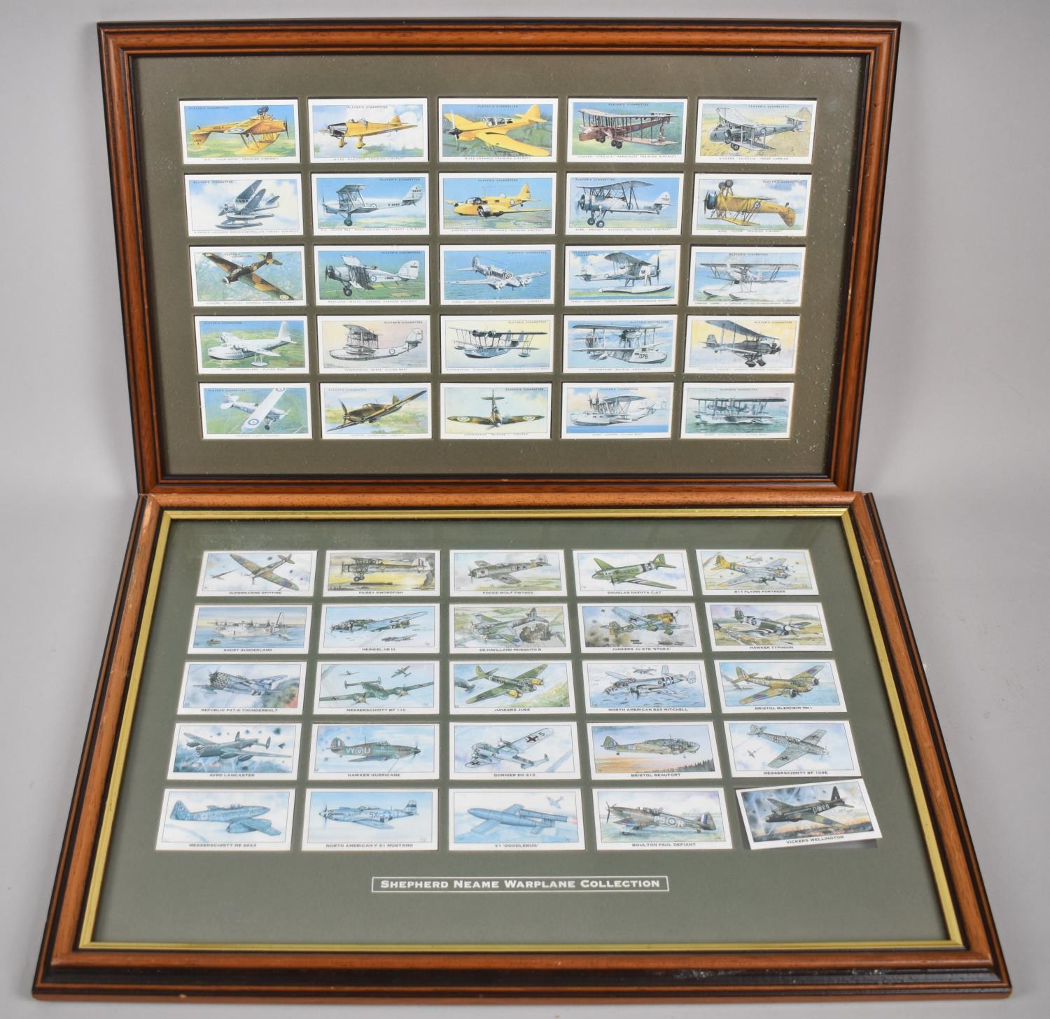 Two Sets of Framed Cigarette Cards, Vintage and WWII Planes