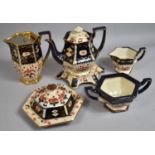A Late 19th Century Gaudy Welsh Imari Pattern Six Piece Tea Service to Comprise Muffin Dish,