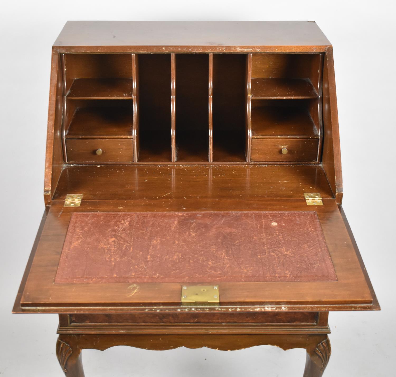 A Mid 20th Century Bur Walnut Fall Front Bureau with Fitted Interior and Two base Drawers, 60cm - Image 2 of 2