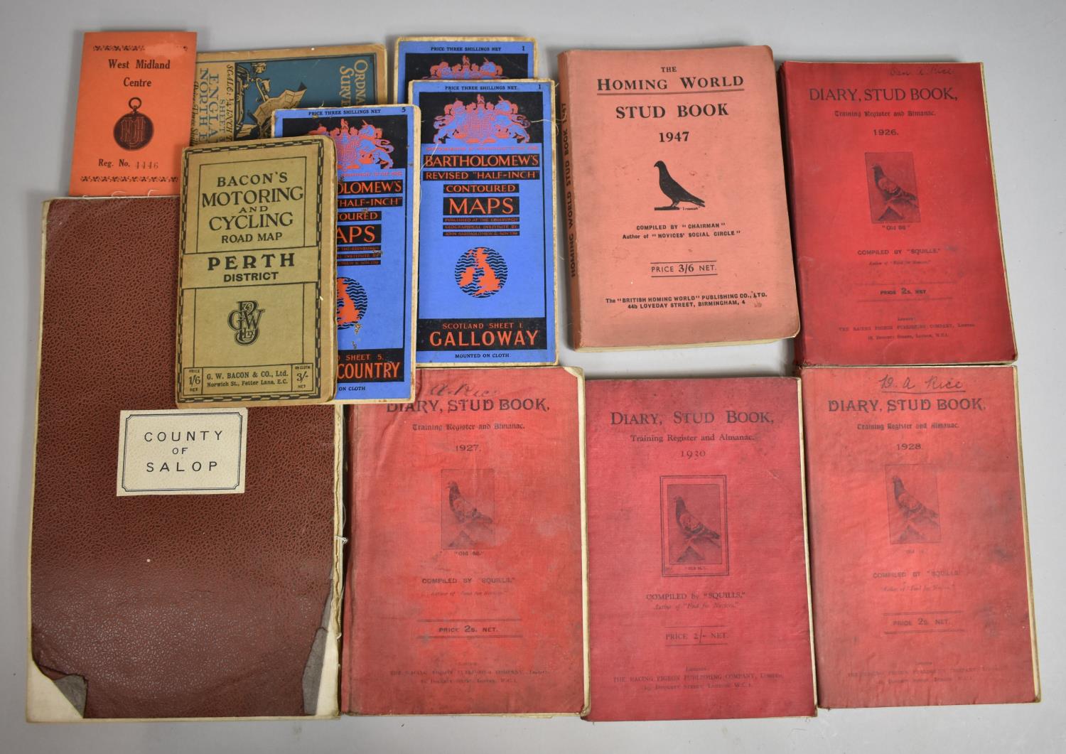 A Collection of Printed Books and Maps to Include Ordnance Survey, Pigeon Stud Book 1927-30 etc