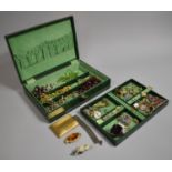 A Vintage Leather Effect Jewellery Box Removable Inner Tray Containing Quantity of Costume Jewellery