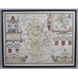 A Framed Map of Bedfordshire, 51x38cm