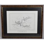 A Framed David Hawker Print, Hurricane and Spitfire of WWII, 33x22cm