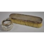A Silver Topped Clothes Brush and Silver Rimmed Glass Dressing Table Pot