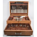 An Art Deco Oak Cased Canteen of Silver Plated Bone Handled Cutlery By J W & Co., Appears to be