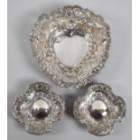 A Collection of Silver Dishes to Include Heart Shaped Example etc, Pierced Decoration