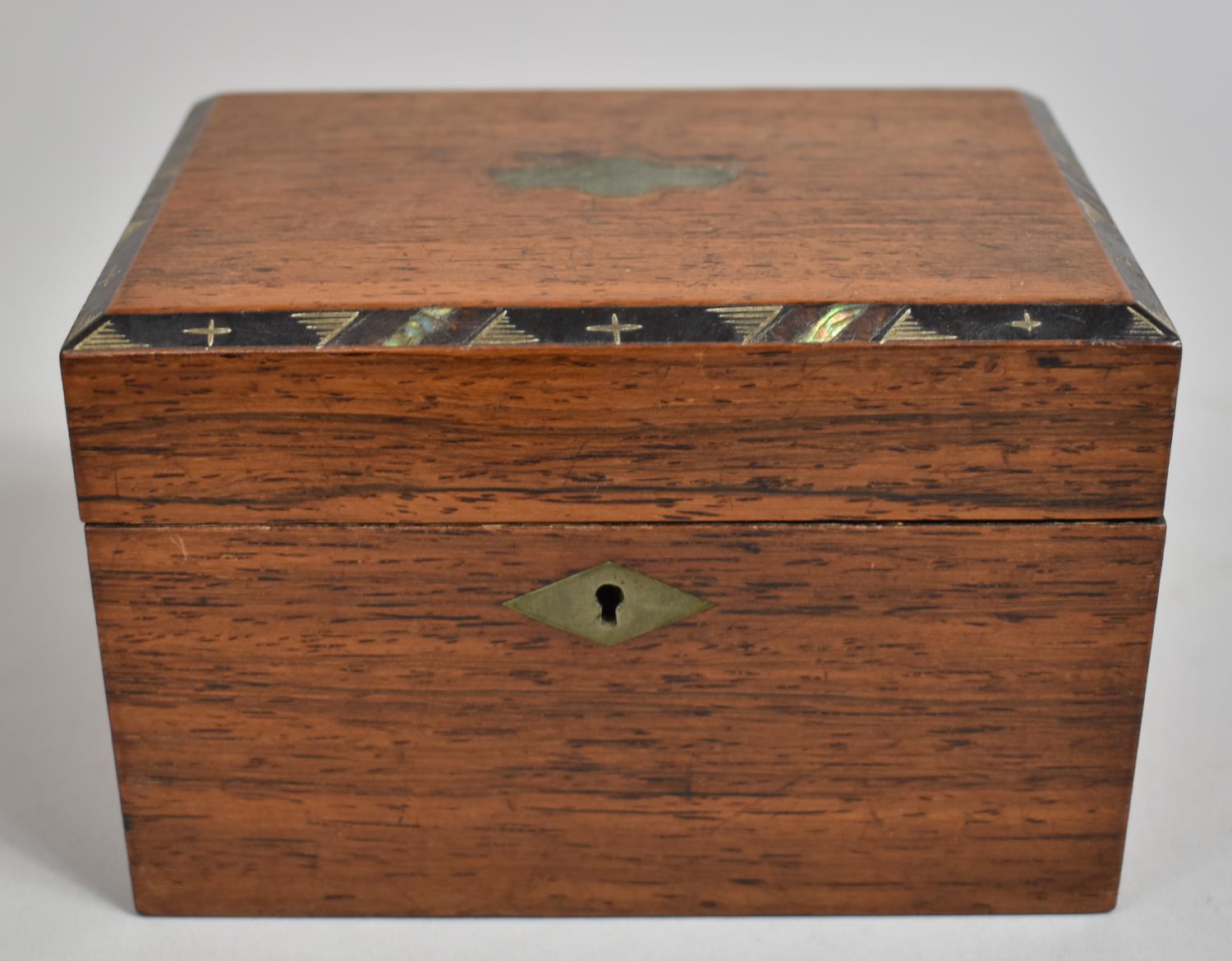 A Late 19th Century Rectangular Single Tea Caddy with Mother of Pearl Inlay to Hinged Lid, 14cm Wide - Image 2 of 3