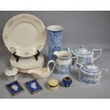 A Collection of Leedsware Classical Plates and Jug Together with Wedgwood Jasperware Small Pot,
