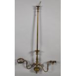 A Vintage Ceiling Hanging Two Branch Brass Light Fitting, 100cm high