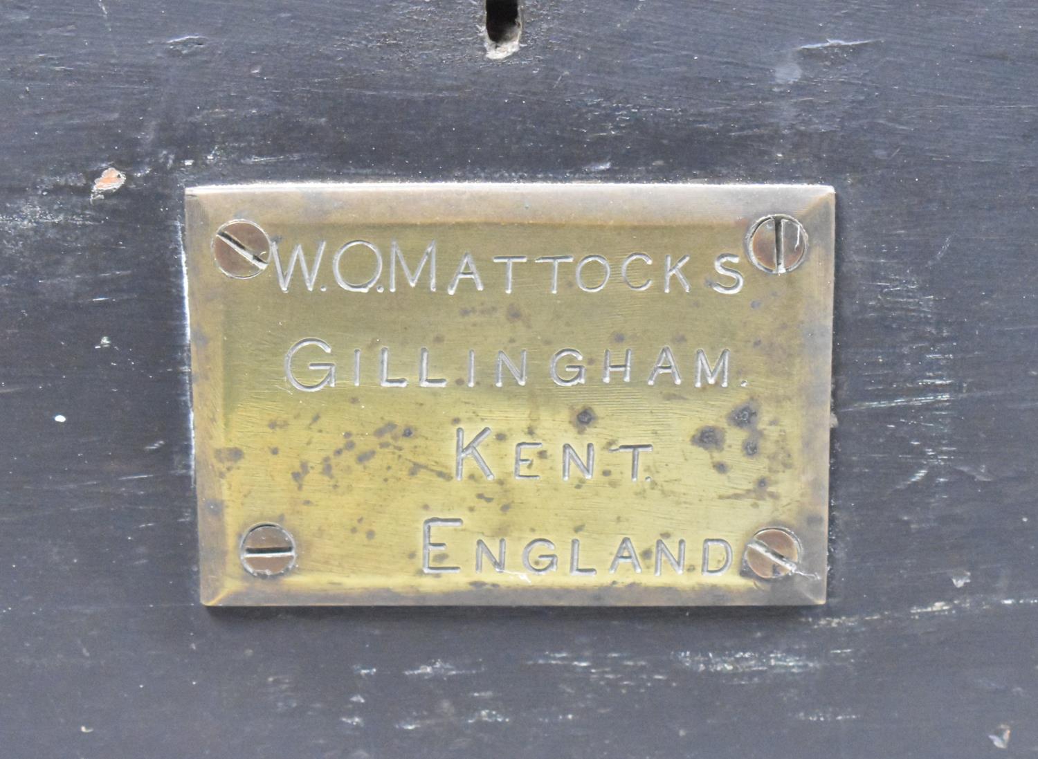 A Vintage Showmans Pine Box with Brass Escutcheon Inscribed WO Mattocks, Gillingham Kent, 67cm wide - Image 2 of 3