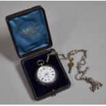 A Silver Continental Ladies Pocket Watch with Key and White Metal Albertina Chain, Watch Stamped 800