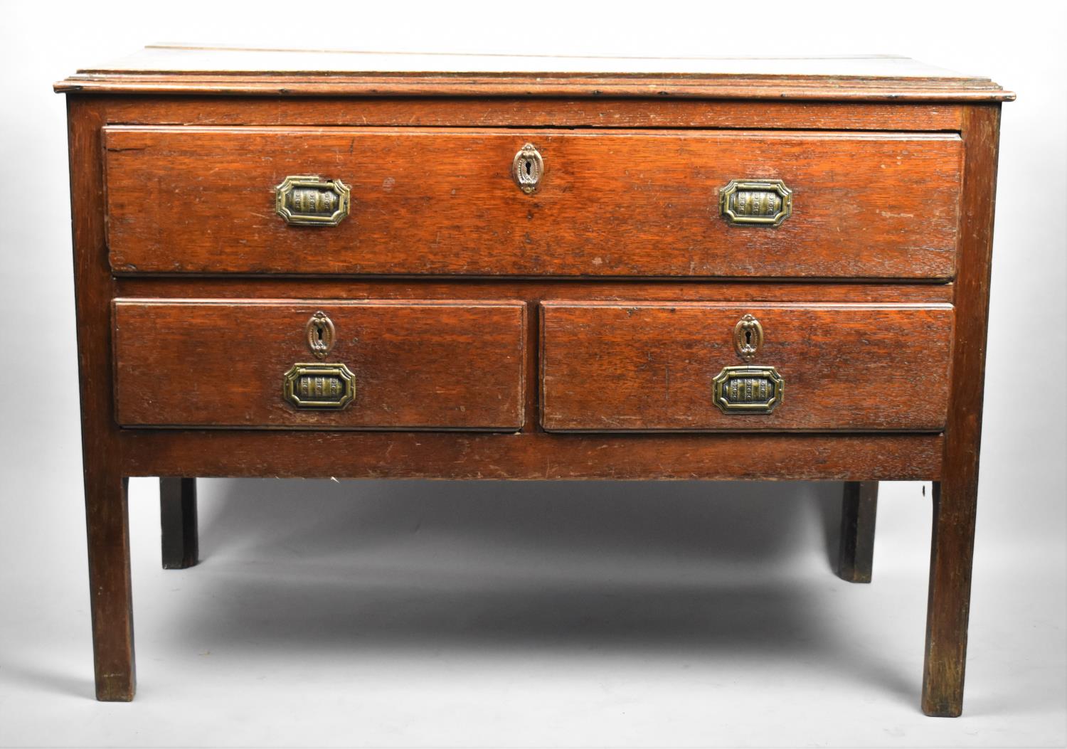 An Edwardian Chest of One Long Over Two Short Drawers, 101cm Wide