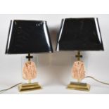 A Pair of Modern Brass, Resin and Perspex Table Lamps with Tutankhamun Mask, Complete with Shades