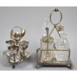 A Mid 20th Century Four Bottle Silver Plated Cruet Set Together with a Silver Plated Boiled Egg