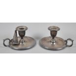 A Pair of Silver Plated Bedchamber Sticks by Walker & Hall, One Missing Snuffer