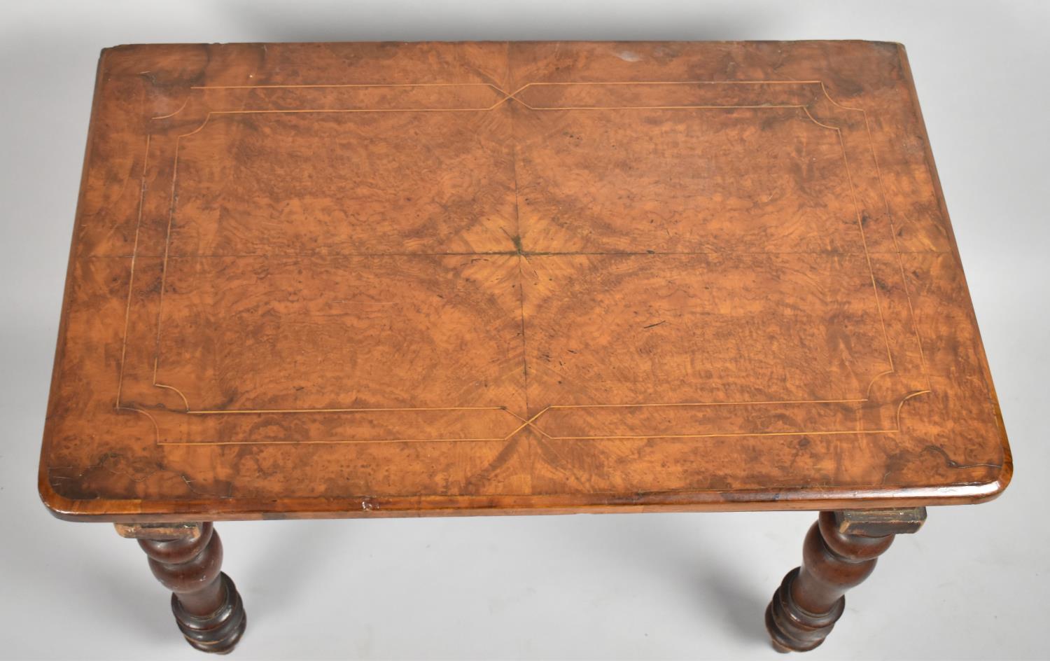 A Late Victorian Inlaid Walnut Topped Rectangular Occasional Table on Turned Supports, 63cm x 40cm x - Image 2 of 3