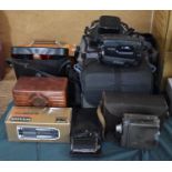 A Collection of Various Vintage and Other Cameras, Binoculars, Radio, Telescopic Lens etc