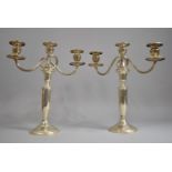 A Pair of Mid 20th Century Silver Plated Three Branch Candelabra, 35.5cm High