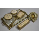 A Mid 20th Century Filigree Dressing Table Set, Brass Framed Easel Backed Alarm Clock (AF)