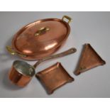 An Oval Copper Lidded Cooking Pan Together with Small Lidded Saucepan, Atelier Du Cuivre and Two