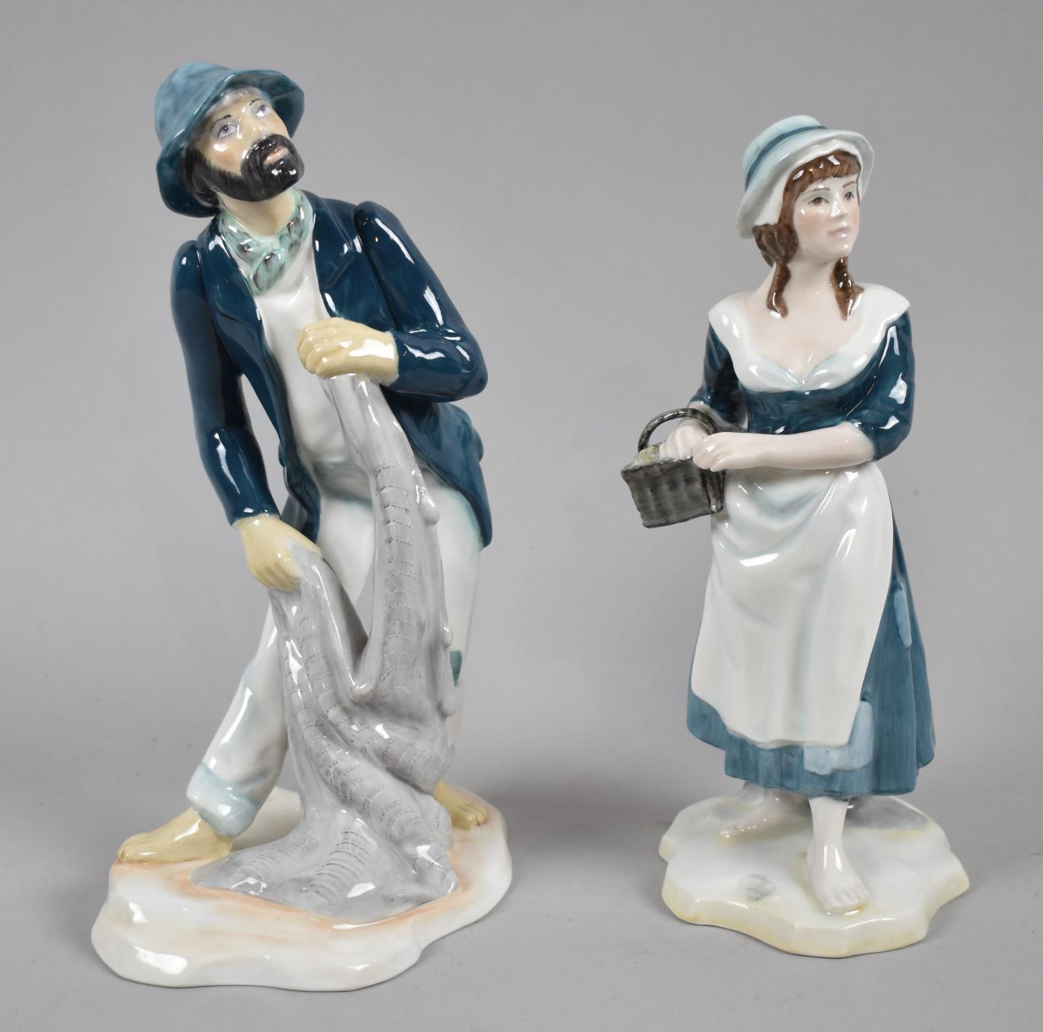 A Two Welsh Crest Figural Ornaments, Fisherman and Cockleseler