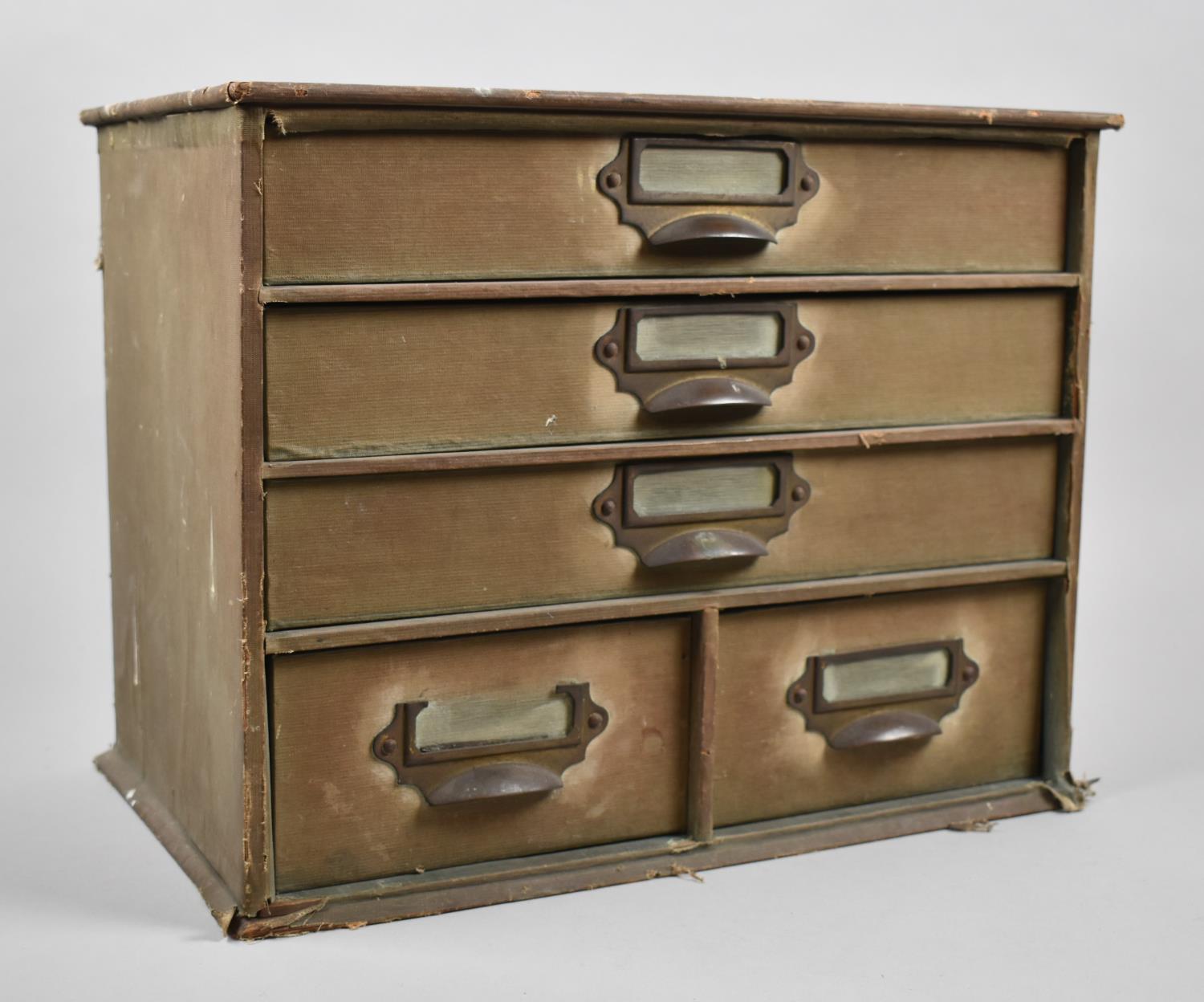 A Vintage Desktop Stationery Chest with Three Long and Two Short Drawers, 37cm wide