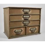 A Vintage Desktop Stationery Chest with Three Long and Two Short Drawers, 37cm wide