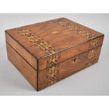 A Late Victorian/Edwardian Inlaid Walnut Workbox with Hinged Lid, Missing Interior Tray, 27cm wide