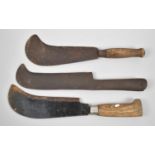 Three Vintage Wooden Handled Billhooks