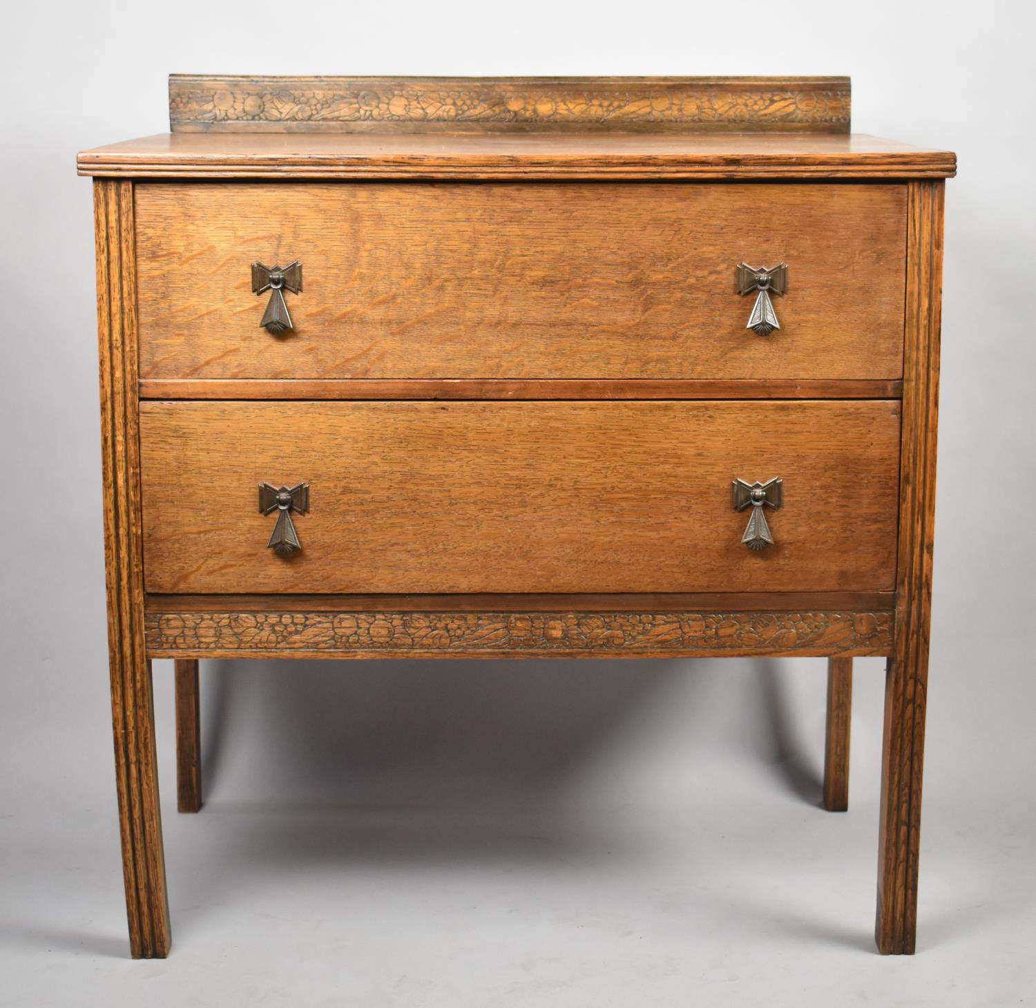 A 1930's Galleried Oak Chest of Two Long Drawers, 77cm Wide