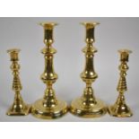 Two Pairs of Victorian Brass Candlesticks, Tallest 25cm