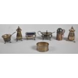 A Collection of Various Silver Items to Include Salts, Mustard, Pepperpots, Napkin Ring etc