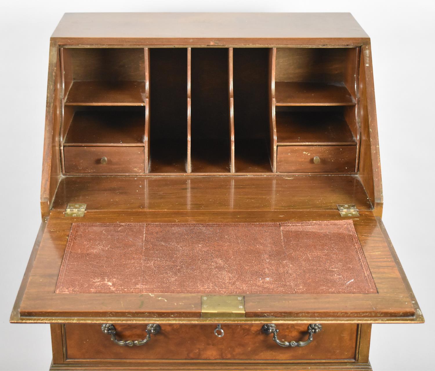 A Mid 20th Century Walnut Fall Front Two drawer Bureau on Short Cabriole Supports, 60.5cm wide - Image 2 of 2