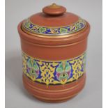 A Late 19th Century Pratt Ware Cylindrical Tobacco Jar and Cover Decorated with Polychrome