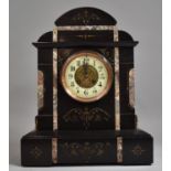 A Late 19th Century French Black Slate and Marble Mantle Clock of Architectural Form, Plinth Base