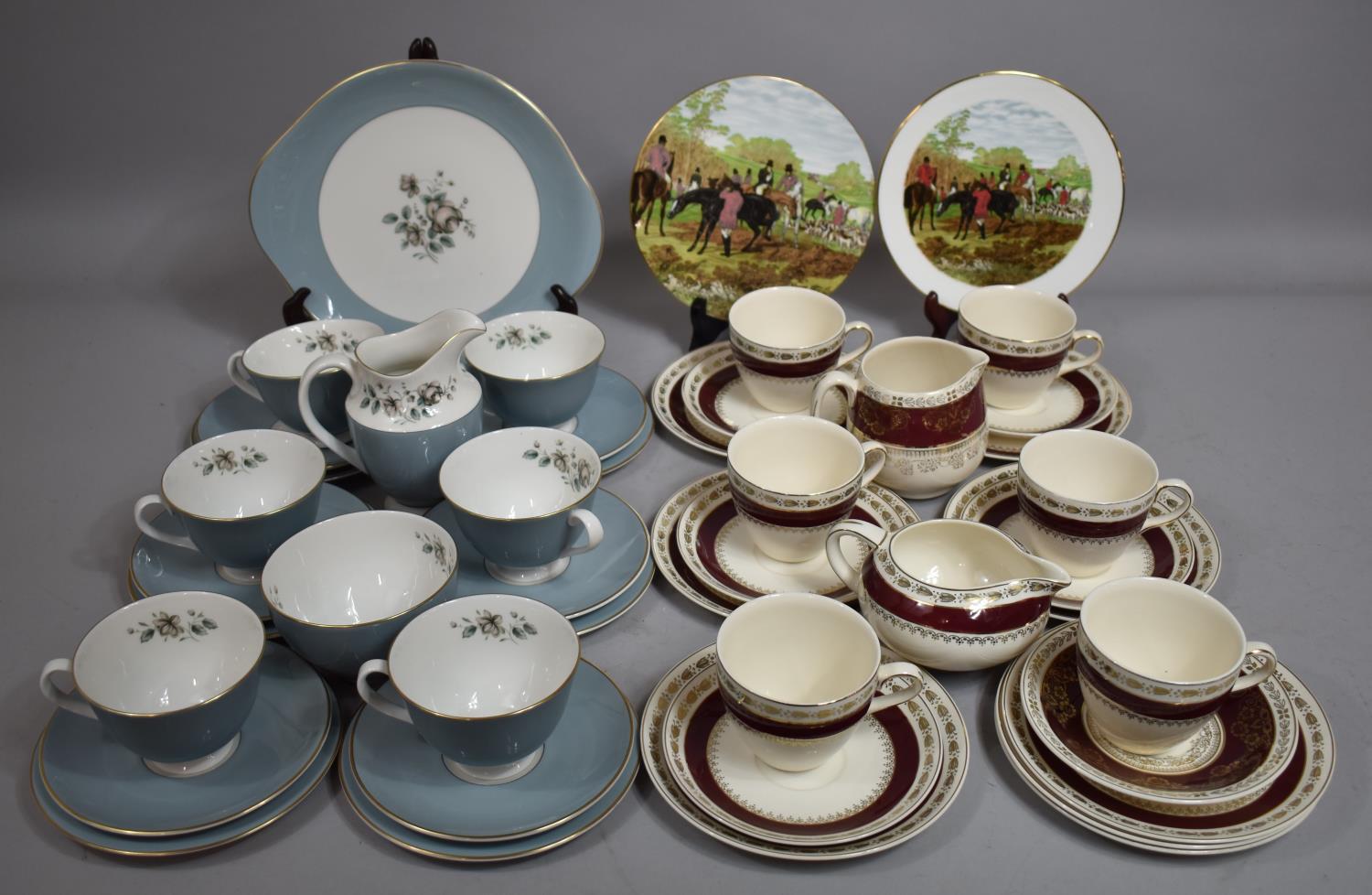 A Royal Doulton Rose Elegans Tea Set Together with a Crown Ducal Burgundy and Gilt Trim Example