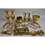 A Collection of Various Brass to Comprise Indian Niello Desk Tidy Set, Vases, Ice Bucket etc