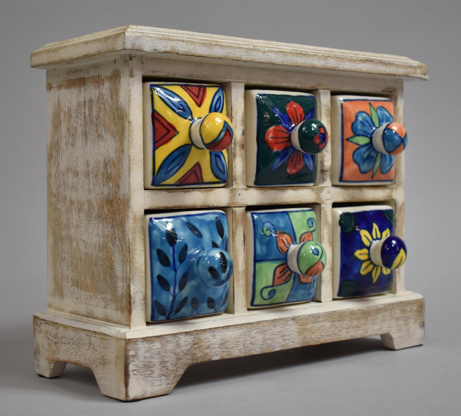 A Modern Continental Wooden Spice Chest with Six Glazed Ceramic Drawers, 25cm Wide - Image 2 of 2