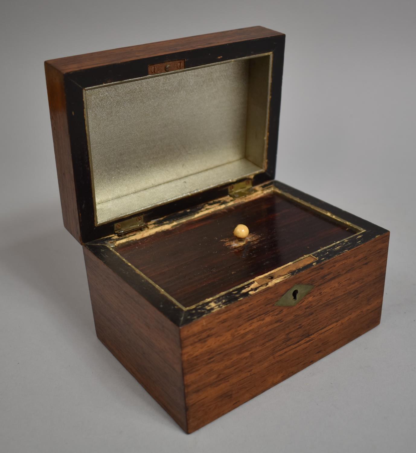 A Late 19th Century Rectangular Single Tea Caddy with Mother of Pearl Inlay to Hinged Lid, 14cm Wide - Image 3 of 3