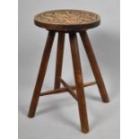 An Edwardian Carved Oval Topped Four Legged Stool, 45cm high