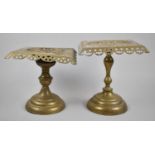 Two Victorian Brass Kettle Stands with Pierced Square Tops