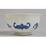A Reproduction Chinese Blue and White Porcelain Tea Bowl Decorated with Bats, Six Character Mark