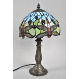 A Modern Table Lamp with Dragonfly Tiffany Style Shade, 38cm high