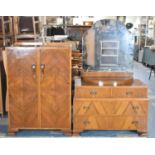 A Two Piece Walnut Art Deco Bedroom Suite Comprising Small Fitted wardrobe and Dressing Chest